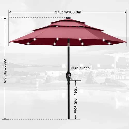 Vista 9 de ABCCANOPY Sombrilla solar de patio de 3 niveles de 11 pies, 32 luces LED Beige