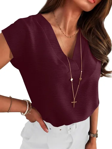 Vista 21 de ANRABESS - Blusa casual de negocios para mujer, manga casquillo, cuello