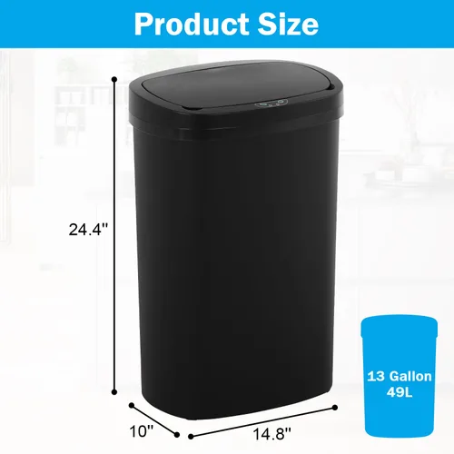 Vista 3 de Cubo de basura de 13 galones con tapa, sensor de movimiento, cubo de basura de cocina, material plástico impermeable y a prueba de desorden