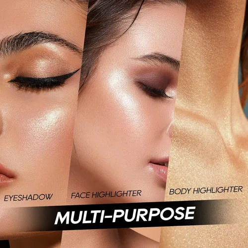 Vista 4 de Paleta de Polvo de Iluminador Rosa Horneado, Paleta de Polvo de Iluminador de Maquillaje Acabado Sutil y Brillante Iluminadores Faciales