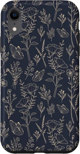 Vista 25 de Butterfly Meadow Botanical Wildflower Pattern (Azul Marino) Funda para iPhone 17