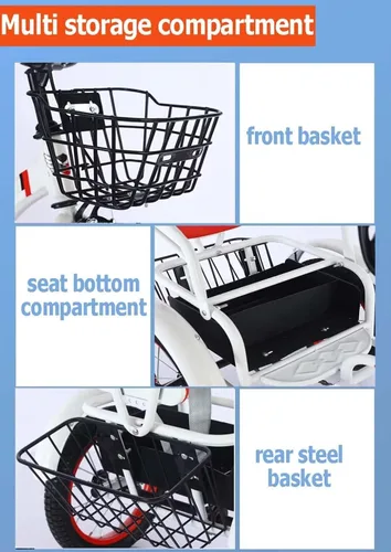 Vista 5 de Triciciclos plegables para niños con mango parental, triciclos tándem de 3 a 10 años con asiento trasero del pasajero, silla de montar ajustable