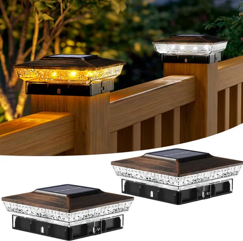 Vista 21 de btfarm Paquete de 8 luces solares para punta de poste al aire libre, 2 modos de color 16 luces LED para postes de valla se ajustan a 4x4 3.5x3.5