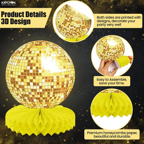 Vista 4 de KatchOn, Centros de Mesa de Bola de Discoteca NYE - Paquete de 9 Centros de Mesa para Año Nuevo Colorida Bola de Discoteca para Decoraciones