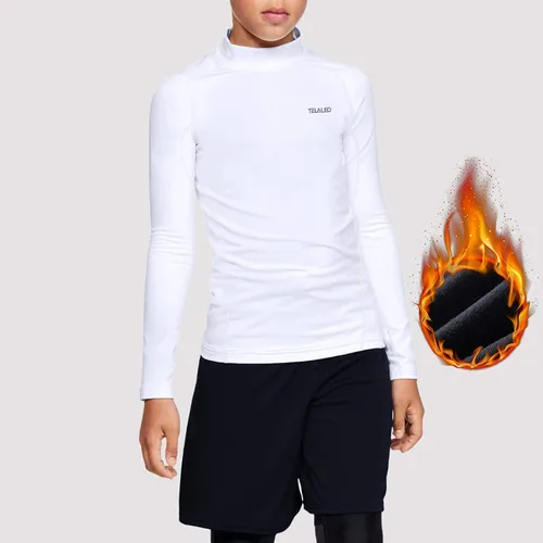 Vista 2 de TELALEO Youth Boys' Girls' Thermal Compression Shirt Long Sleeve Fleece Lined Base Layer Athletic Football Undershirt