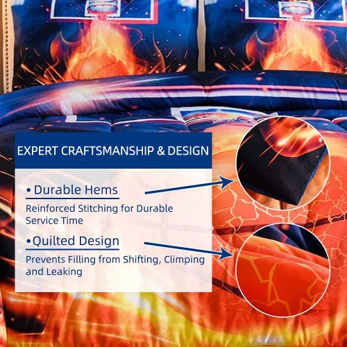 Vista 5 de Btargot Juego de edredón de baloncesto para cancha de fuego, tamaño individual para niños y adolescentes, impresión de juegos de deportes de pelota