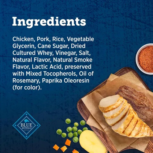 Vista 5 de Blue Buffalo True Chews - Golosinas para perros, hechas en EE. UU. con ingredientes naturales, receta de tocino de pollo, bolsa de 12 onzas Pollo