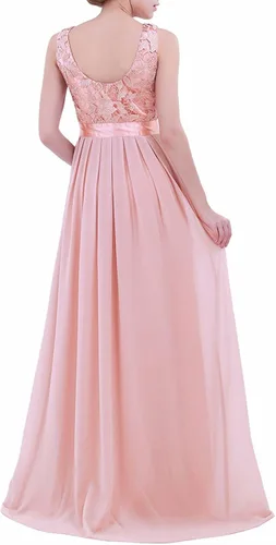 Vista 2 de FEESHOW Vestido largo de gasa con apliques de encaje floral para mujer vestido de noche de graduación