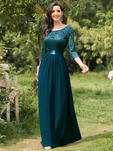 Vista 4 de Ever-Pretty - Vestido largo elegante para dama de honor con cintura imperio manga de 34 07412