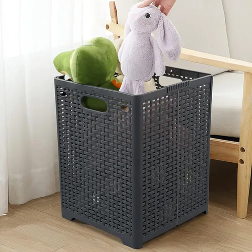 Vista 5 de Kekow 1 paquete de 42 L cesta plegable de plástico, color gris Cesta plegable para ropa sucia
