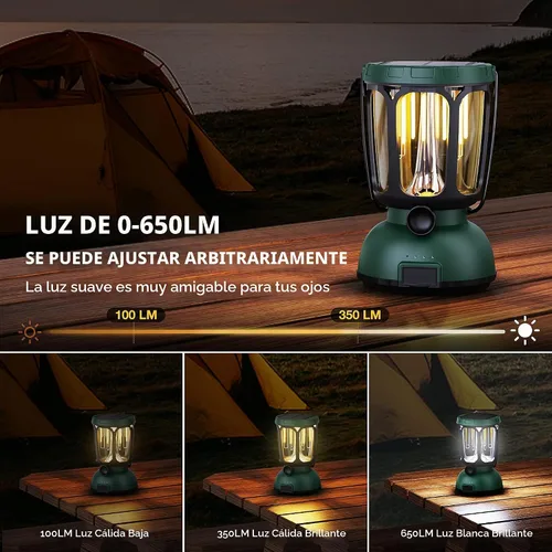 Vista 4 de Raynic Linterna de Camping LED 6000, 650LM Linterna Recargable con Manivela Manual y Batería Solar, Luces de Emergencia para Fallas de Energía
