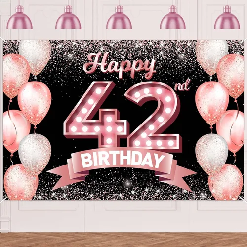Vista 375 de Cartel de feliz cumpleaños décimo oro rosa, telón de fondo, saludos a 10 años, globos de confeti, decoración temática para niñas de 10 años