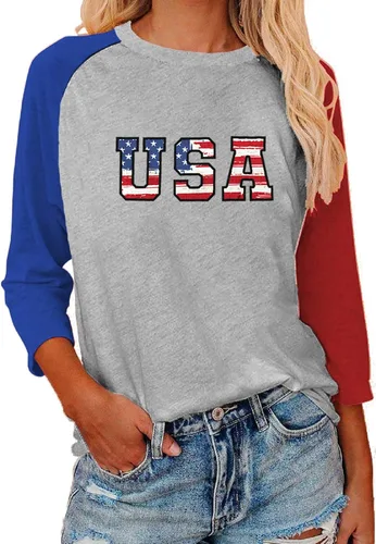 Vista 28 de Camisas de manga 3/4 para mujer, camisetas de verano con cuello redondo, camisetas básicas sueltas de mezcla de algodón para mujer
