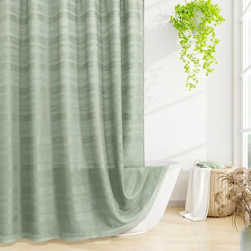 Vista 8 de Cortina de Ducha Pequeña para Cabina Estilo Boho Granja con Borla, Conjunto de Cortina de Ducha de Baño de Lino Bohemio Francés Rústico Elegante