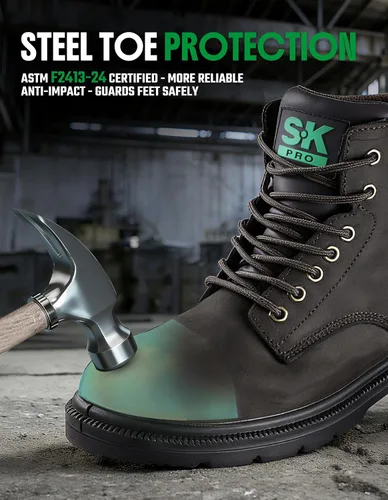 Vista 2 de SKPRO Botas de trabajo con punta de acero para hombres, zapatos de seguridad antideslizantes impermeables para la construcción, botas de trabajo
