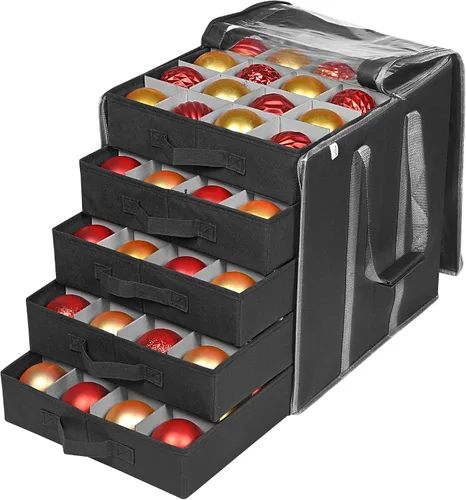 Vista 8 de ProPik Cajas de Almacenamiento de Adornos Navideños con Divisores - 5 Bandejas Separadas - Soporte para Adornos - Mantiene 100 Adornos Navideños