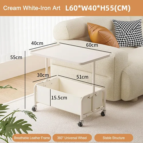 Vista 2 de Mesa Auxiliar Sofá Mesa Para Cama Pequeña con Ruedas Mesita Portatil Bandeja Sofá Mesas Auxiliares de Café Multifunción con Espacio