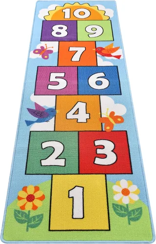 Vista 8 de Hop and Count Hopscotch - Alfombra de juego para niños, alfombra de juego para gatear, alfombra antideslizante de aprendizaje de números para niños