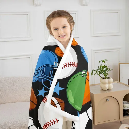 Vista 6 de Feelyou Football Throw Blanket Basketball Sports Soft Fleece Sherpa Cozy Fuzzy Plush Warm Soccer Ball Game Fuzzy Plush Throw Black Baseball Gaming
