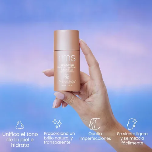 Vista 5 de RMS Beauty Supernatural Radiance Serum SPF 30 - Protector solar facial ligero hidratante con antioxidantes, potenciador de brillo natural, amplio