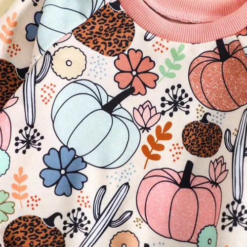 Vista 5 de Kayotuas Conjunto de camisa y pantalones de manga larga con cuello redondo para bebé, disfraz de calabaza, fantasma, calabaza, fantasma, camiseta
