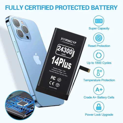 Vista 5 de XYIRMCYF Batería de gran capacidad de 24300 mAh compatible con iPhone 14 Plus, batería de repuesto de polímero de litio de 0 ciclos para iPhone 14