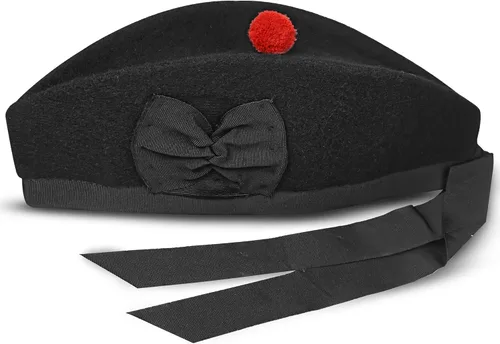 Vista 11 de Gorra Glengarry - Sombrero escocés tradicional, 100% lana, lana acrílica tartán, accesorios para kilts/gaitas, cinta de algodón de poliéster Negro