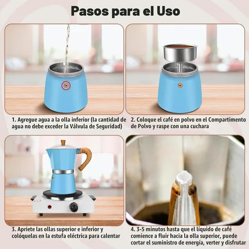 Vista 8 de Cafetera clásica de aluminio para 3 tazas Azul