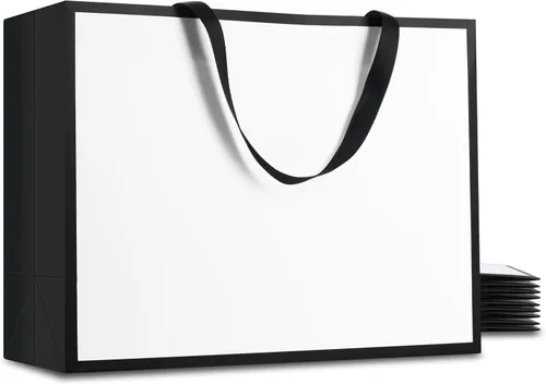 Vista 32 de Bolsas de regalo negras con asas, 10 bolsas de papel kraft de 5.25 x 3.75 x 8 pulgadas para bodas, fiestas, negocios, venta al por menor Negro