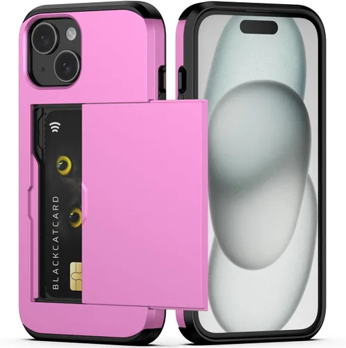 Vista 11 de Nvollnoe Compatible con iPhone 15 Funda con ranura para tarjetas, resistente, protectora de doble capa, a prueba de golpes, ranura oculta