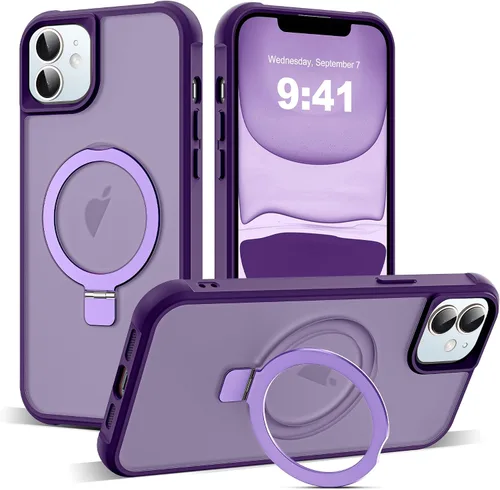 Vista 92 de SKYLMW - Funda compatible con iPhone 11 de 6.1 pulgadas, con soporte magnético invisible tipo anillo, funda translúcida de grado militar, compatible