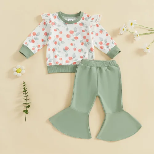 Vista 17 de Kaipiclos Ropa occidental para bebé niña, con lindo estampado con volantes, manga larga, pantalones para otoño e invierno, trajes de vaquera