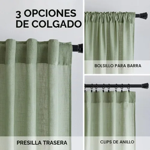 Vista 5 de Cortinas de lino MIULEE de 84 pulgadas de largo para sala de estar; 2 paneles, bolsillo para varilla con solapa trasera verde salvia, cortinas
