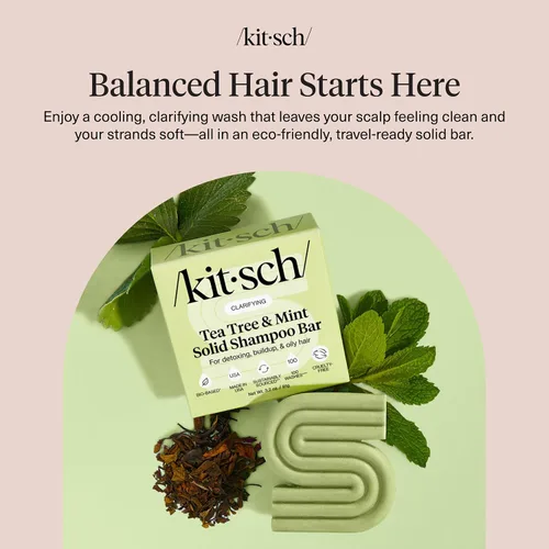 Vista 10 de Kitsch Tea Tree & Mint Clarifying Shampoo and Shave Bar, Champú anticaspa para hombres y mujeres, sin plástico, sin sulfato. Champú para el cabello