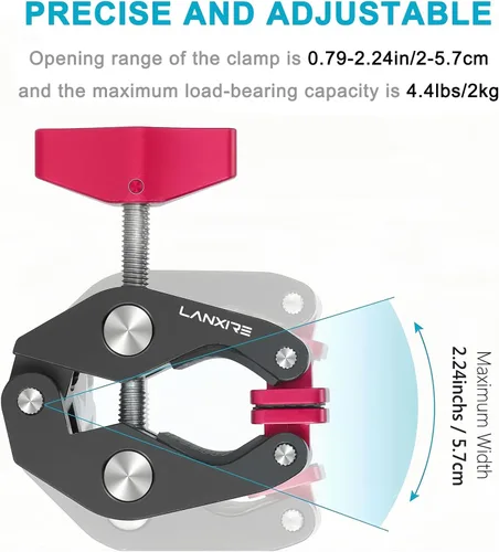 Vista 5 de Soporte de micrófono Super Clamp con tornillo de 1/4 a 5/8 pulgadas, compatible con micrófonos o accesorios de fotografía, carga máxima de 4.4