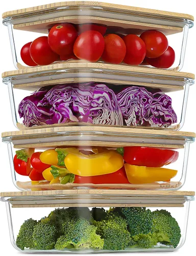 Vista 9 de Urban Green Contenedores de vidrio con tapas de bambú, juego de recipientes de vidrio para almacenamiento de alimentos, paquete de 5, organizador