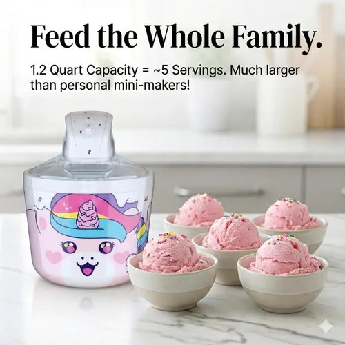 Vista 5 de Cooler Concepts Máquina eléctrica de helado de unicornio pequeño de 1.2 cuartos de galón para niños, la mejor máquina de helado de encimera