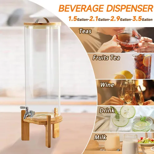 Vista 4 de Dispensador de bebidas, dispensador de bebidas de vidrio de 3.5 galones con soporte, dispensador de agua de vidrio con espiga, dispensadores