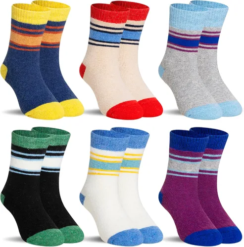 Vista 24 de SeeyAN Calcetines de lana merino para niños y niñas, botas de senderismo, térmicos, cálidos, acogedores, suaves, gruesos, 6 pares