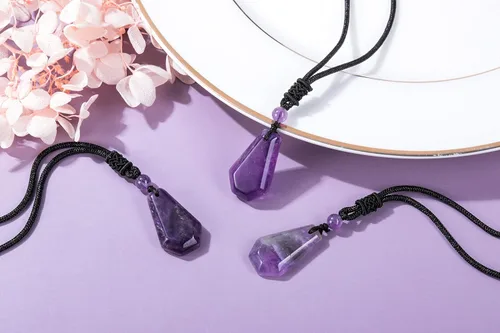 Vista 4 de Jovivi 2 collares de obsidiana negra de amatista para hombres y mujeres, piedras preciosas naturales curativas collares con colgante de cuerda