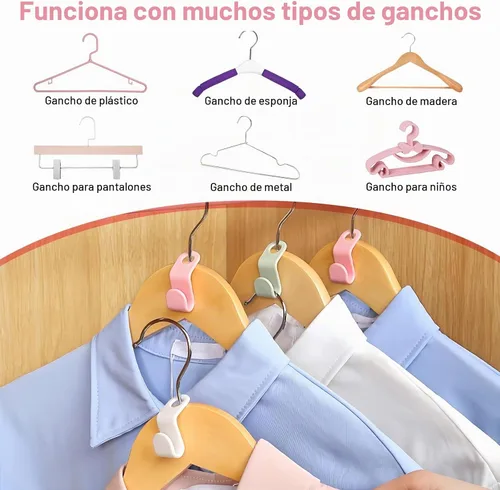 Vista 6 de 50 PCS Perchas que Ahorran Espacio - Ganchos Conectores de Perchas para Ropa, Apilables que Ahorran Espacio, Organizadores de Armario de Plástico
