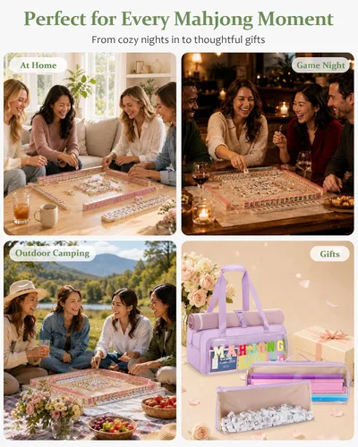 Vista 7 de Yarwo 3 PCS Mahjong Bag for Tiles & Racks, Empty American Mahjong Game Tote Purple
