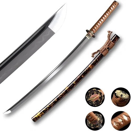 Vista 7 de Katana de acero templado con resorte de arcilla de 41 pulgadas, espada samurái japonesa hecha a mano, espada samurái japonesa de espada completa