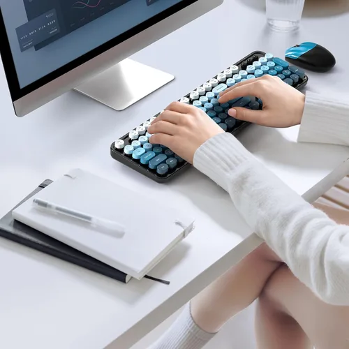Vista 6 de Combo de teclado y mouse inalámbricos, teclado retro de tamaño completo de 2.4 GHz con teclado numérico y mouse inalámbrico