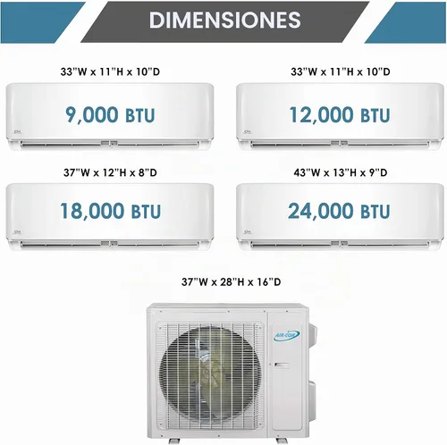 Vista 7 de Mini Split de 2 zonas, aire acondicionado 12000 + 12000 sin conductos, mini split de doble zona precargada, incluye dos líneas gratuitas de 25 pies