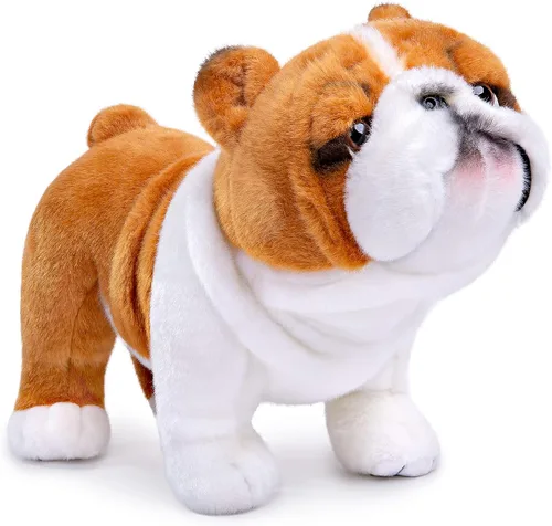 Vista 11 de Juguete de peluche de bulldog negro, realista de 13 pulgadas, animal de peluche de perro Bulldog negro, lindo juguete de peluche para cachorros