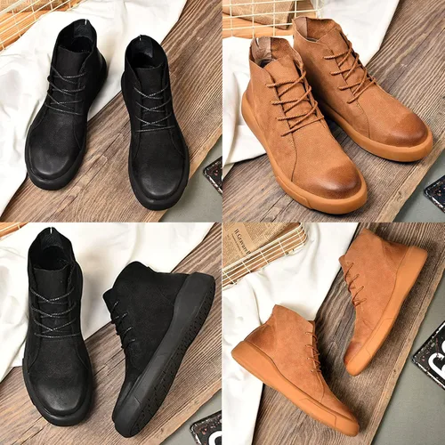 Vista 3 de Botas de cuero Chelsea para hombre, estilo casual, para otoñoinvierno, antideslizantes, para negocios, Oxford, trabajo, viajes, botines Chukka