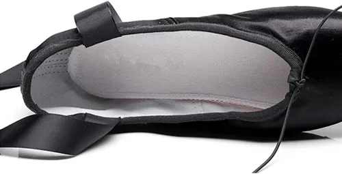 Vista 5 de Bininbox Niñas Zapatillas de Ballet de Lona Profesionales de Punta de Satén Negro