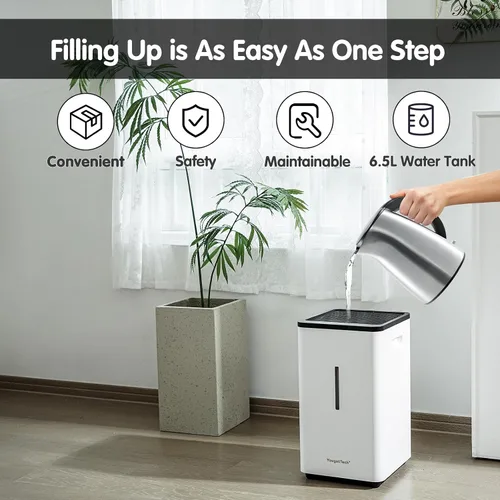 Vista 2 de Humidificador evaporativo YougetTech 6.5L, 50.7 fl oz/h, 7 velocidades No-mist whole-room humidifier. 7 speeds, auto humidistat, top-fill. Covers