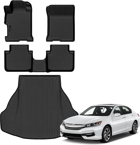 Vista 23 de Auxko Alfombrillas para todo tipo de clima, tapete de carga con respaldo para Honda Pilot 8 pasajeros 2016-2022, forros de elastómero termoplástico